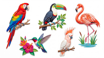 Fototapeta premium Colorful tropical bird collection with exotic wildlife and vibrant feathers