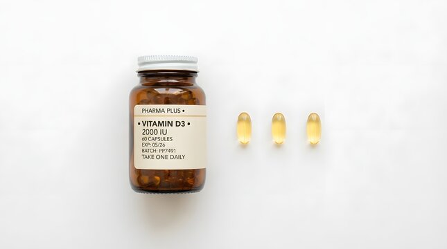 Vitamin D3 2000 IU capsules bottle on a white background