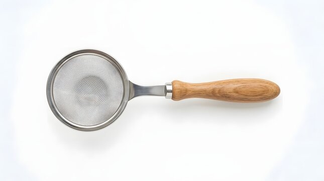 Kitchen Strainer with Wooden Handle Isolated on White