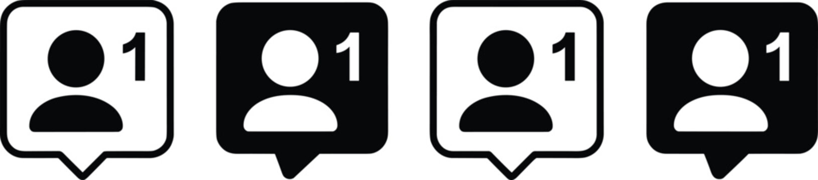 Social media notification request vector icons set featuring new friend follower alert bubbles for mobile interface app