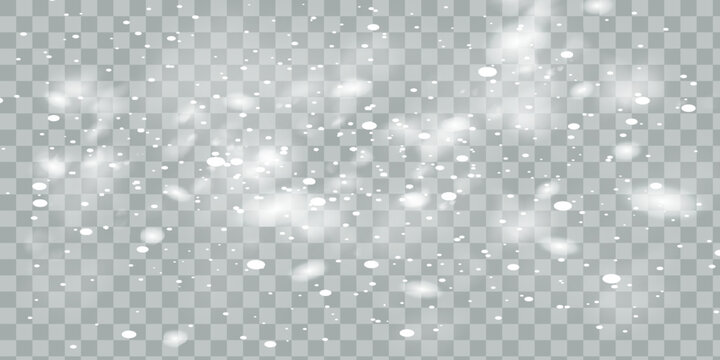 Dense Falling Snow with Small White Snowflakes Isolated on Transparent Background.