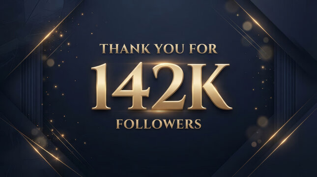 Thank You For 142K Followers Celebration Banner With Gold Luxury Social Media Milestone Design
