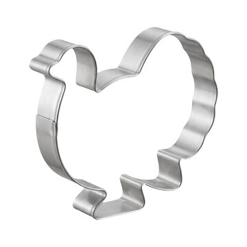 Metal turkey shaped cookie cutter isolated on transparent background