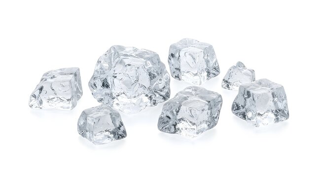 Clear Ice Cubes Isolated on White Background