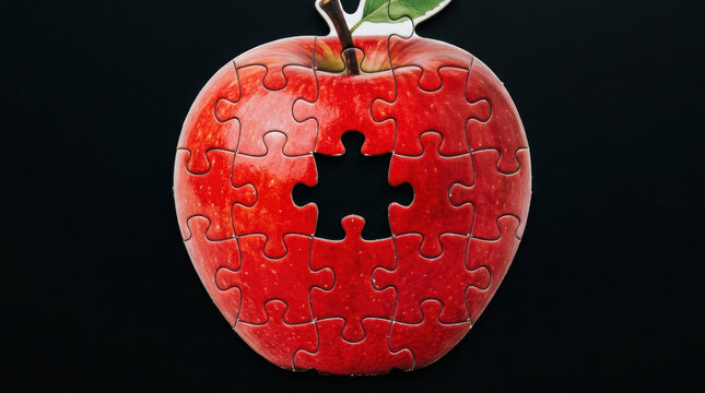 Apple puzzle missing piece fruit healthy nutrition micronutrient deficiency leaf red food diet vitamin natural organic fresh closeup isolated