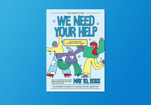 Blue Playful Hand Drawn Volunteer Needed Flyer