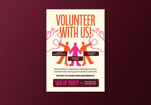 Beige Orange Hand Drawn Volunteer Need Flyer