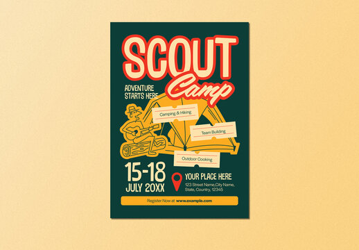 Green Yellow Doodle Naive Design Scout Camp Flyer