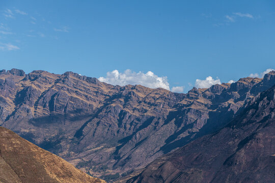 Andean mountain landscape near Intihuatana, Pisac, Peru