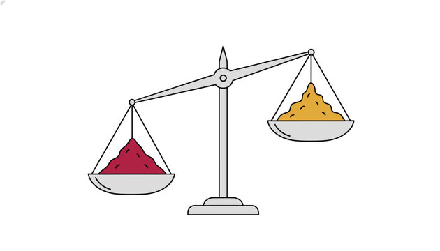 Silver mechanical balance scale comparing two heaps of colorful powders in small bowls representing precise weight measurements.