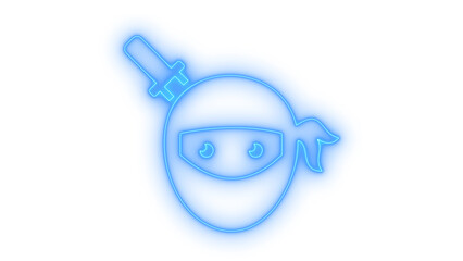 Colorful neon ninja head icon with a sword handle sticking out behind the mask vector illustration for gaming and martial arts signs isolated on transparent background © MdSamsul1234