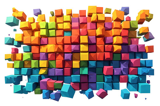 Vibrant Multi-colored 3D Geometric Cubes Arranged in an Abstract Digital Pattern on a White Background