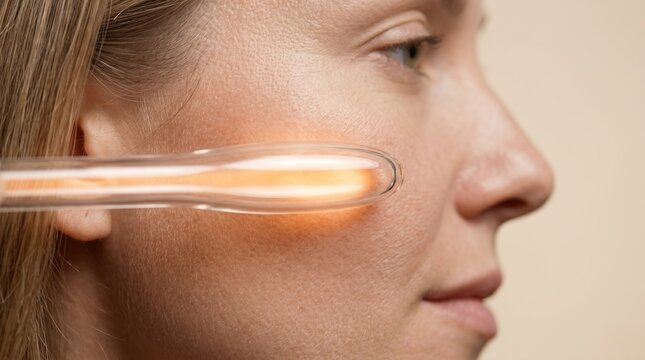 High frequency Darsonval facial treatment on woman cheek for skin rejuvenation