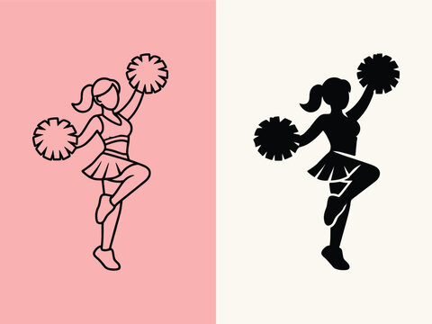 Cheerleader silhouette with pom-poms during a spirited performance against a clean backdrop for promotional use