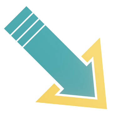 Down Right Arrows Icon Blue and Yellow 3D UI Symbol