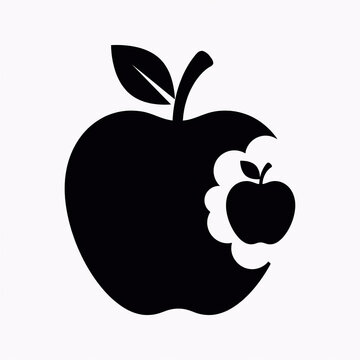 Black silhouette icon of a large apple with a smaller apple shape inside the bite mark