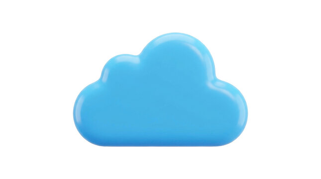 Glossy blue cloud icon isolated against white background featuring smooth rounded shapes representing digital internet storage