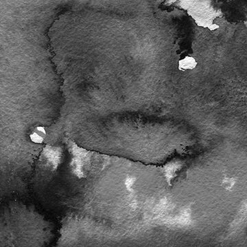 Black and Gray Watercolor Ink Wash Paper Texture with Abstract Grunge Stains