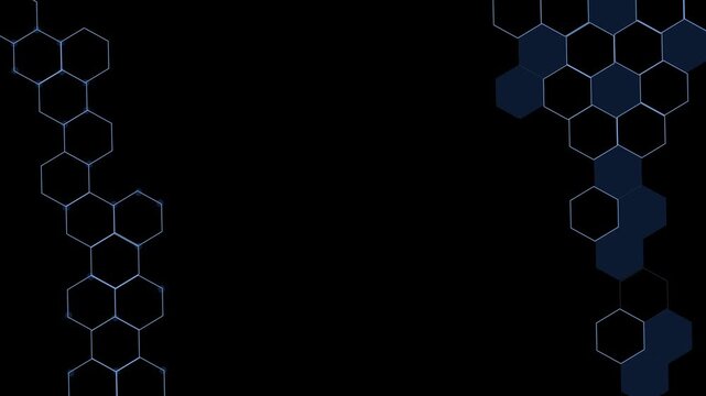 Glowing hexagonal grid elements arranged vertically on left and right modern tech pattern background animation