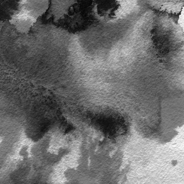 Black and Gray Watercolor Ink Wash Texture on Rough Paper with Abstract Grunge Stains