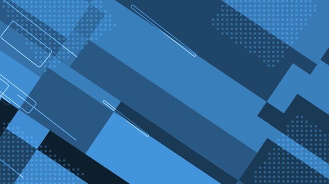 Abstract geometric background with overlapping rectangles dotted halftone patterns and angular lines animation