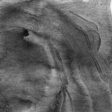 Gray Watercolor Ink Wash Paper Texture with Flowing Brush Strokes and Abstract Grunge Surface