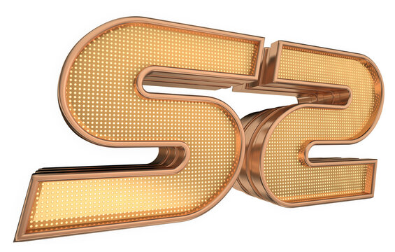 Bold elegant gold 3D Number 52 with Glossy Gold Stroke Futuristic Technology Style