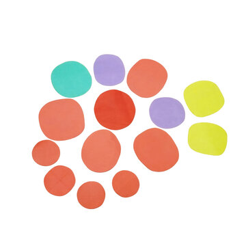 Collection of colorful paper circles and rounded squares isolated on a transparent background