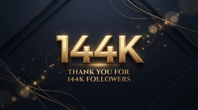 Thank You 144K Followers Celebration Banner With Gold Numbers And Luxury Dark Background