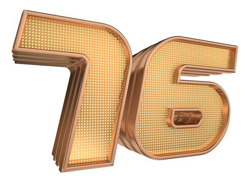 Bold elegant gold 3D Number 76 with Glossy Gold Stroke Futuristic Technology Style
