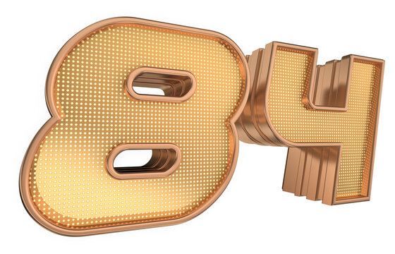 Bold elegant gold 3D Number 84 with Glossy Gold Stroke Futuristic Technology Style