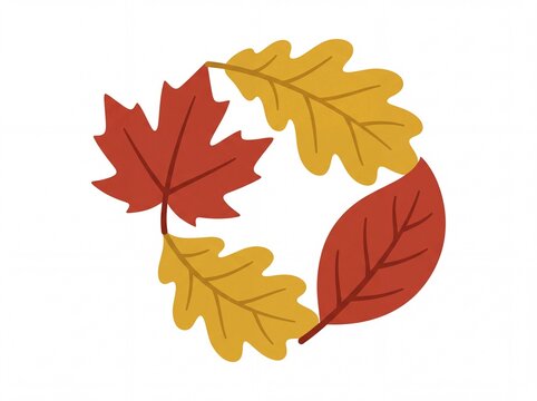 Autumn leaves arranged in a circular wreath on white background