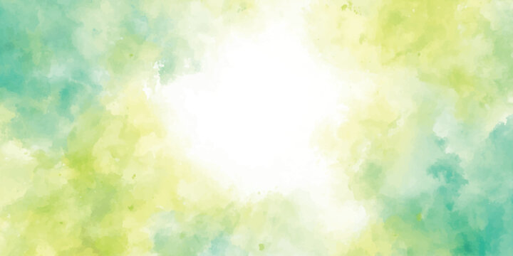Green and Yellow Abstract Watercolor Background with White Center