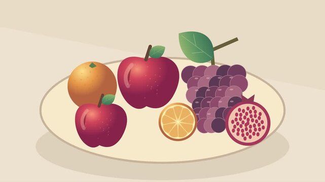 Mandarines, pommes rouges et grenade dans une assiette de fruits de r&eacute;colte