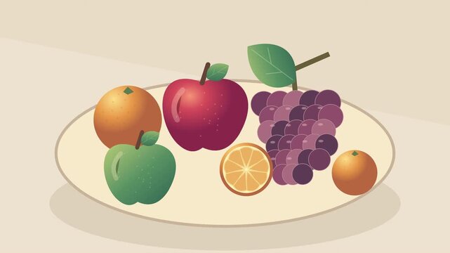 Agrumes, raisins et pommes dans une nature morte fruit&eacute;e color&eacute;e