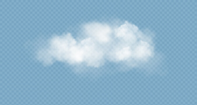 Transparent clouds isolated on blue background. Real transparency effect. Vector illustration.