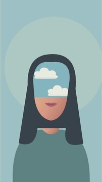 Portrait surr&eacute;aliste avec des nuages traversant la partie sup&eacute;rieure du visage