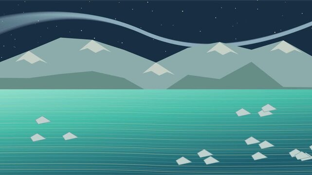 Aurores bor&eacute;ales au-dessus d&rsquo;un lagon glaciaire et de montagnes hivernales