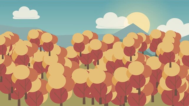 For&ecirc;t automnale orange en couches sur des collines ondulantes