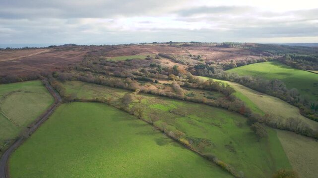 Farmlands and Meadows from a drone, Devon, England, United Kingdom