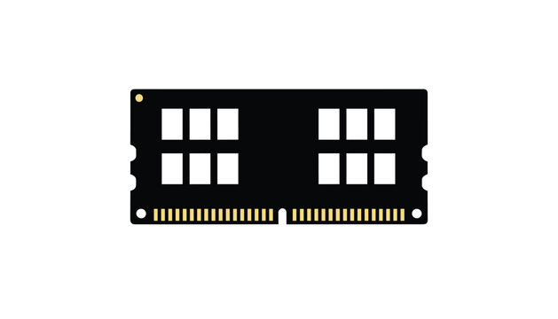 Black computer random access memory module icon representing computer hardware upgrading and tech storage capability.
