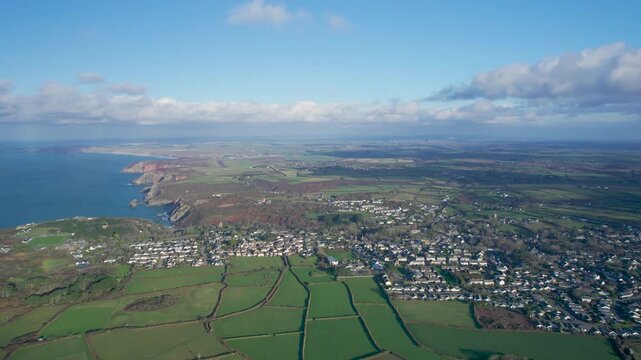 Panorama over St Agnes from a drone, Cornwall, England, United Kingdom