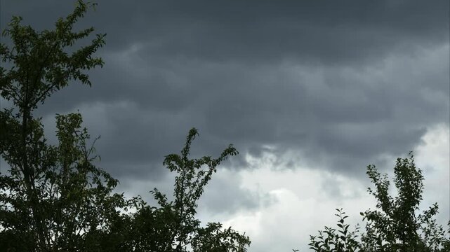 Time-lapse, clouds, trees, thunderstorm approaching, Burgstemmen, Lower Saxony, Germany