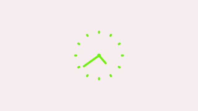 Minimal hand-drawn clock face simple dotted hour markers central vertical hour hand pointing animation