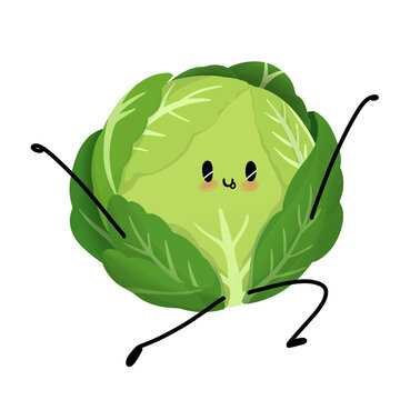 Cute cabbage character dancing pose vector illustration