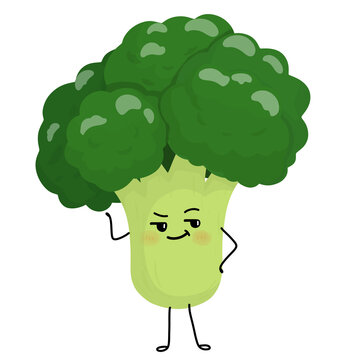 Cute broccoli character standing pose vector illustration