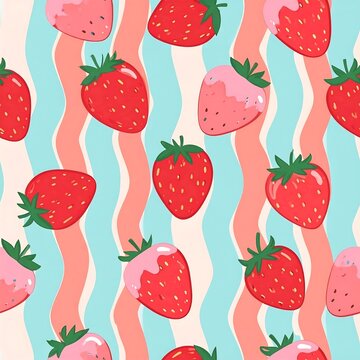 Seamless Sleepwear Fabric Pattern Featuring Cute Red Strawberry