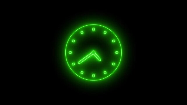 Neon Countdown Timekeeping Animation with Analog Clock Face
