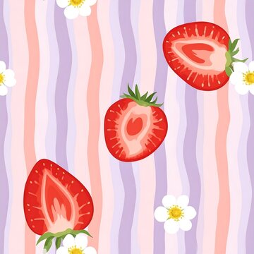 Seamless Sleepwear Fabric Pattern Featuring Cute Red Strawberry