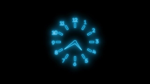 Neon glowing Analog Clock Urgency Animation with Rotating Hands Countdown Effect